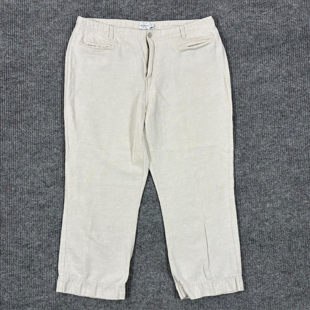 Calvin Klein Jeans Linen Blend Crop Pants Womens Size 16 Beige Casual High Rise